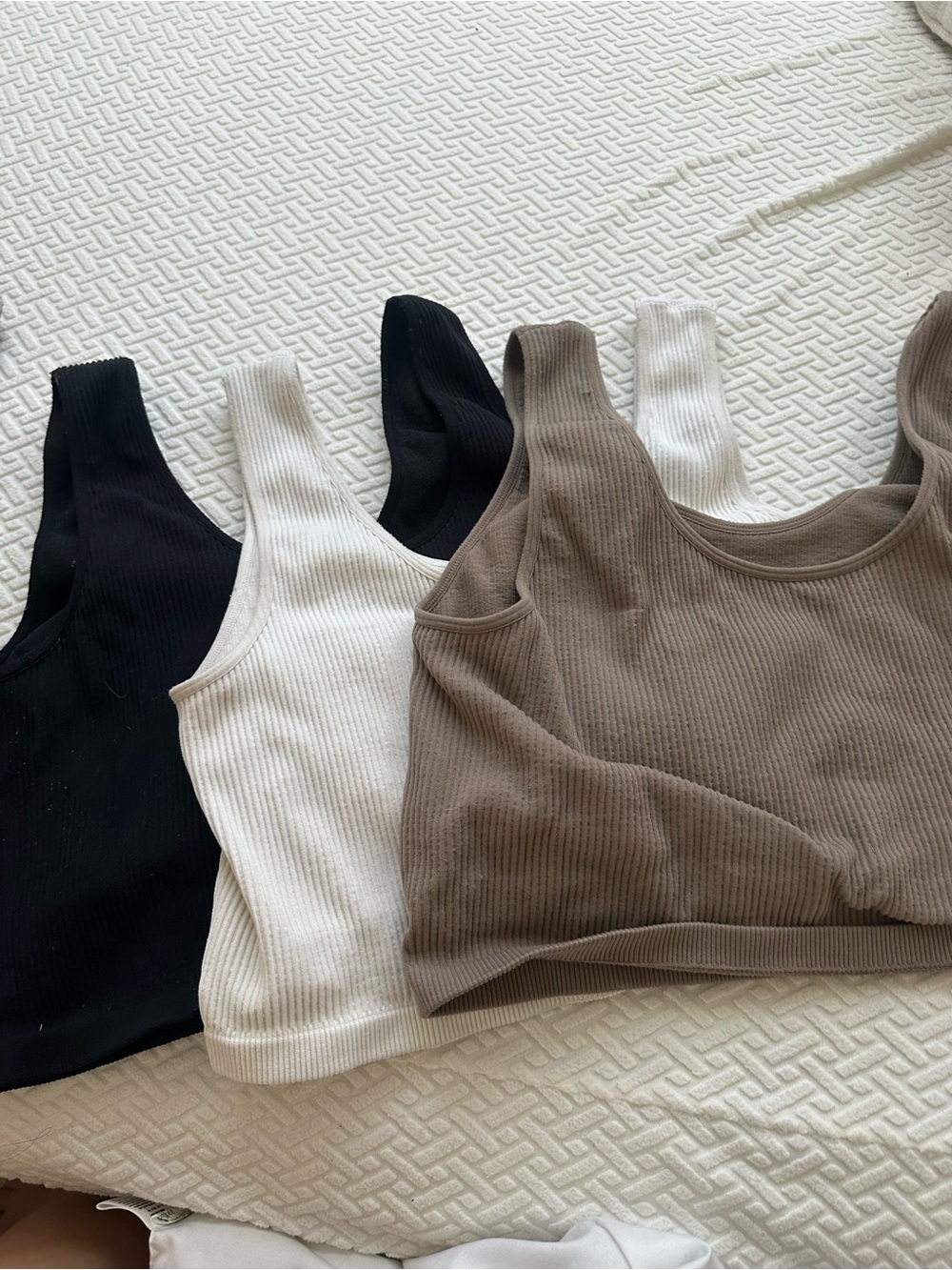 3 bundle Forever 21 Ribbed Scoop Tank Trio - Black, White & Taupe